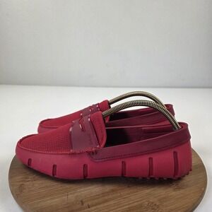 SWIMS Shoes Mens Size 9 Red Rubber Mesh Penny Loafers Driving Casual Slip On